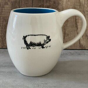Vintage RARE Rae Dunn Farm Line Pig No Script Mug Blue Interior Rounded Handle
